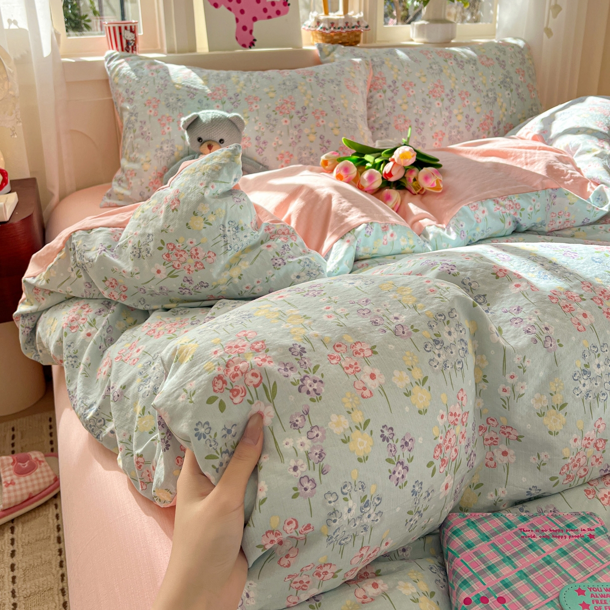 91家纺网 家纺一手货源 找家纺 水木坊 2026春夏新款云感双层纱可爱系列四件套 薰衣草的诗