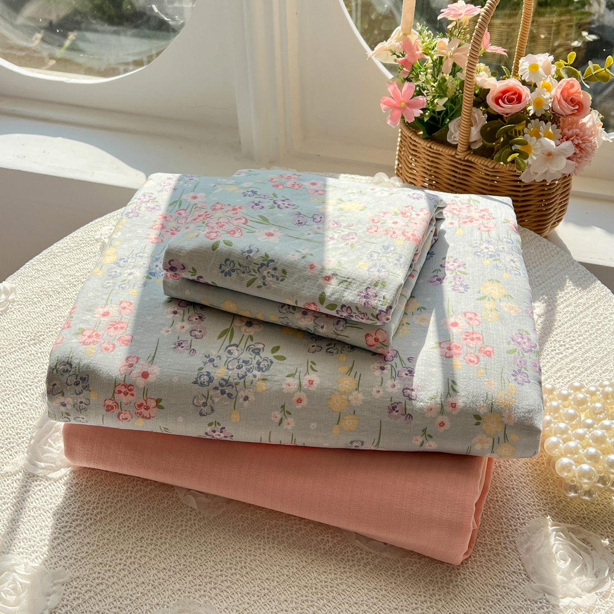 91家纺网 家纺一手货源 找家纺 水木坊 2026春夏新款云感双层纱可爱系列四件套 薰衣草的诗