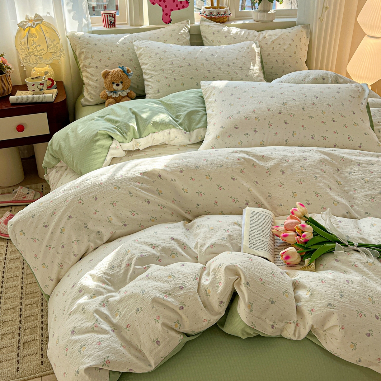 91家纺网 家纺一手货源 找家纺 水木坊 2026春夏新款云感双层纱可爱系列四件套 璎珞