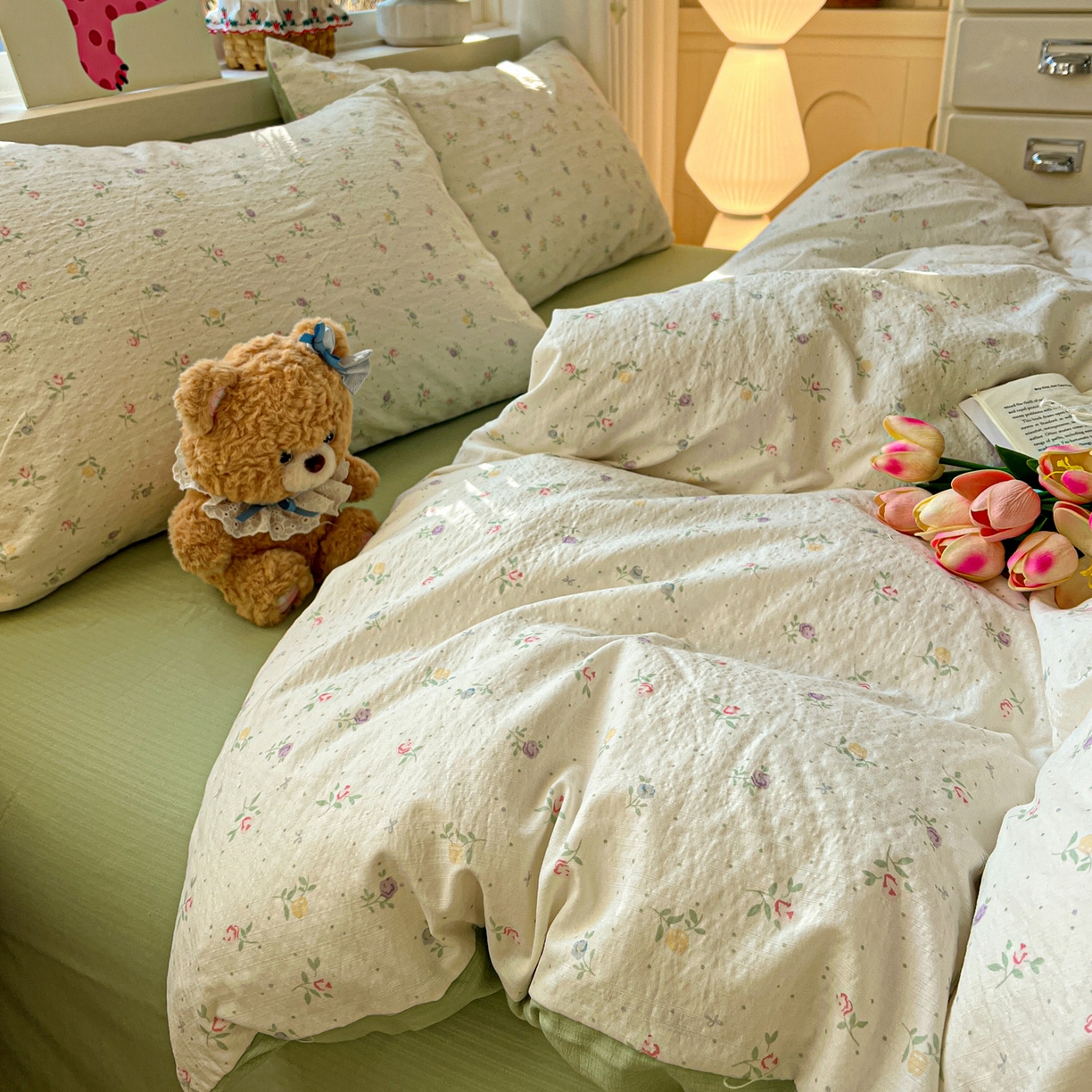 91家纺网 家纺一手货源 找家纺 水木坊 2026春夏新款云感双层纱可爱系列四件套 璎珞