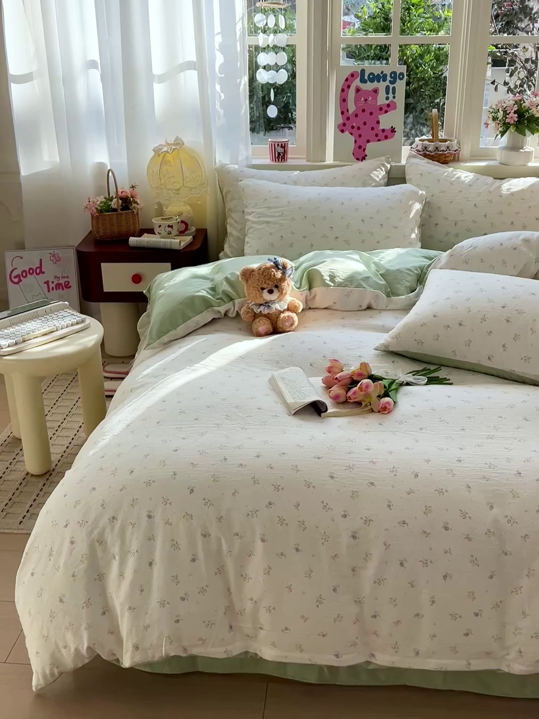 91家纺网 家纺一手货源 找家纺 水木坊 2026春夏新款云感双层纱可爱系列四件套 璎珞