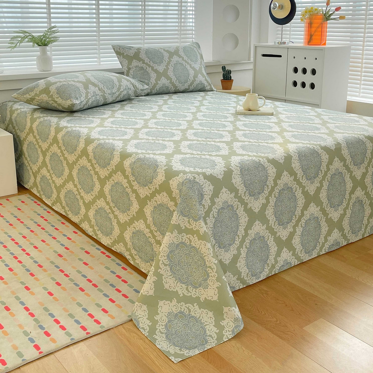 91家纺网 家纺一手货源 找家纺 爱彼家纺 2026新款A类全棉纯棉老粗布床单凉席席子床单三件套-系列二 欧式灰