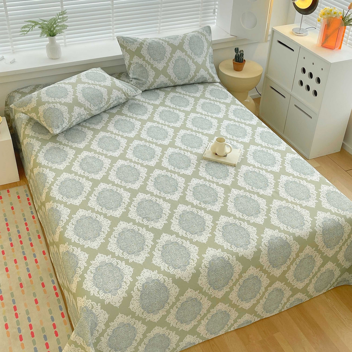 91家纺网 家纺一手货源 找家纺 爱彼家纺 2026新款A类全棉纯棉老粗布床单凉席席子床单三件套-系列二 欧式灰