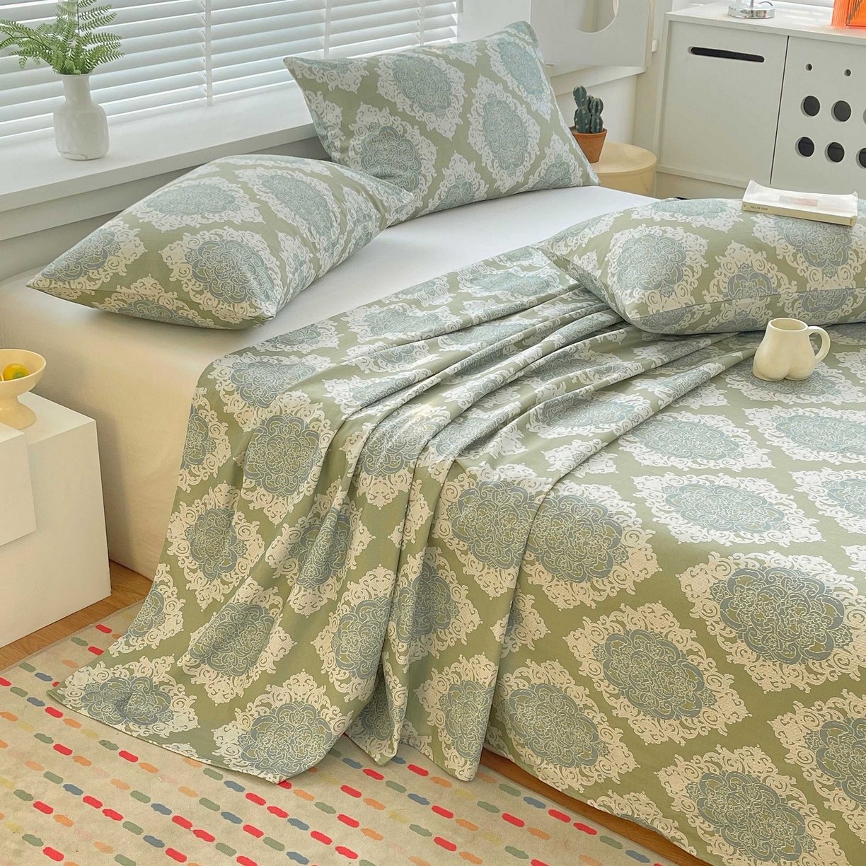 91家纺网 家纺一手货源 找家纺 爱彼家纺 2026新款A类全棉纯棉老粗布床单凉席席子床单三件套-系列二 欧式灰