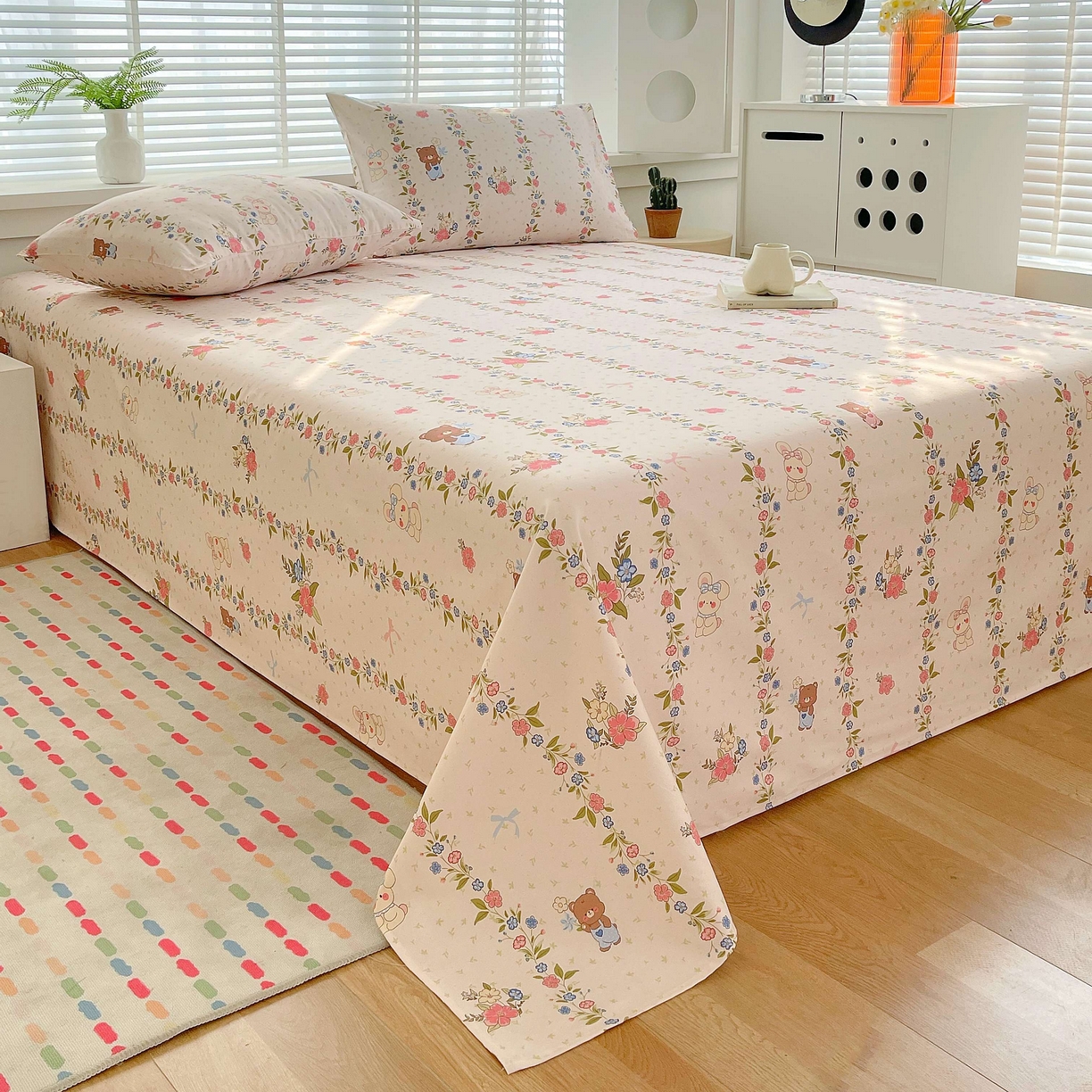 91家纺网 家纺一手货源 找家纺 爱彼家纺 2026新款A类全棉纯棉老粗布床单凉席席子床单三件套-系列二 蔷薇