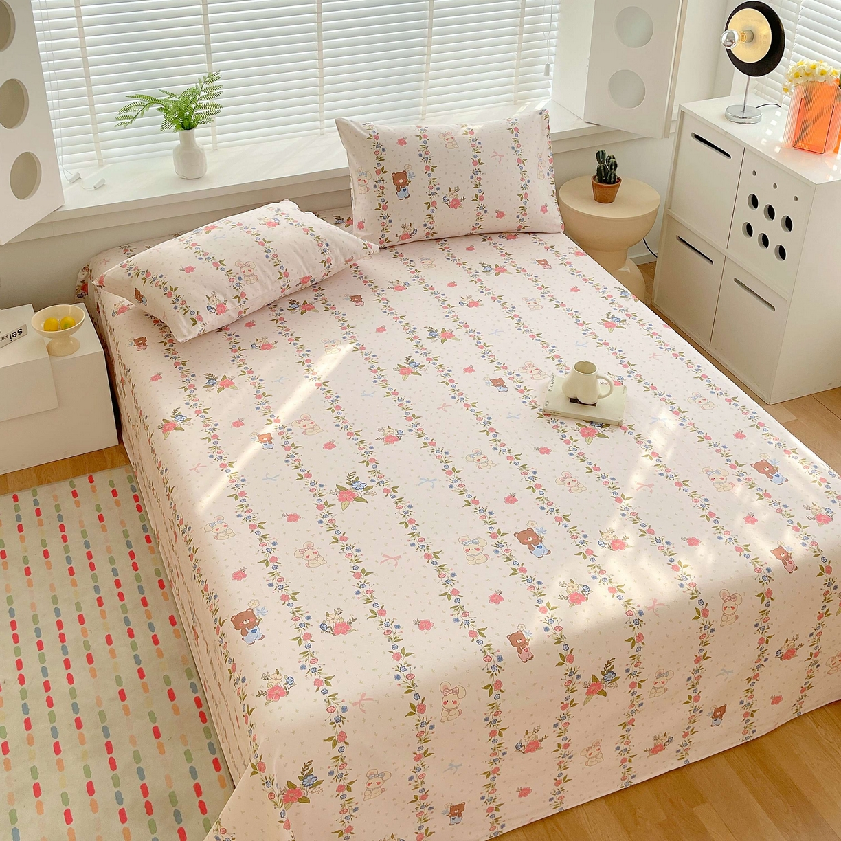 91家纺网 家纺一手货源 找家纺 爱彼家纺 2026新款A类全棉纯棉老粗布床单凉席席子床单三件套-系列二 蔷薇