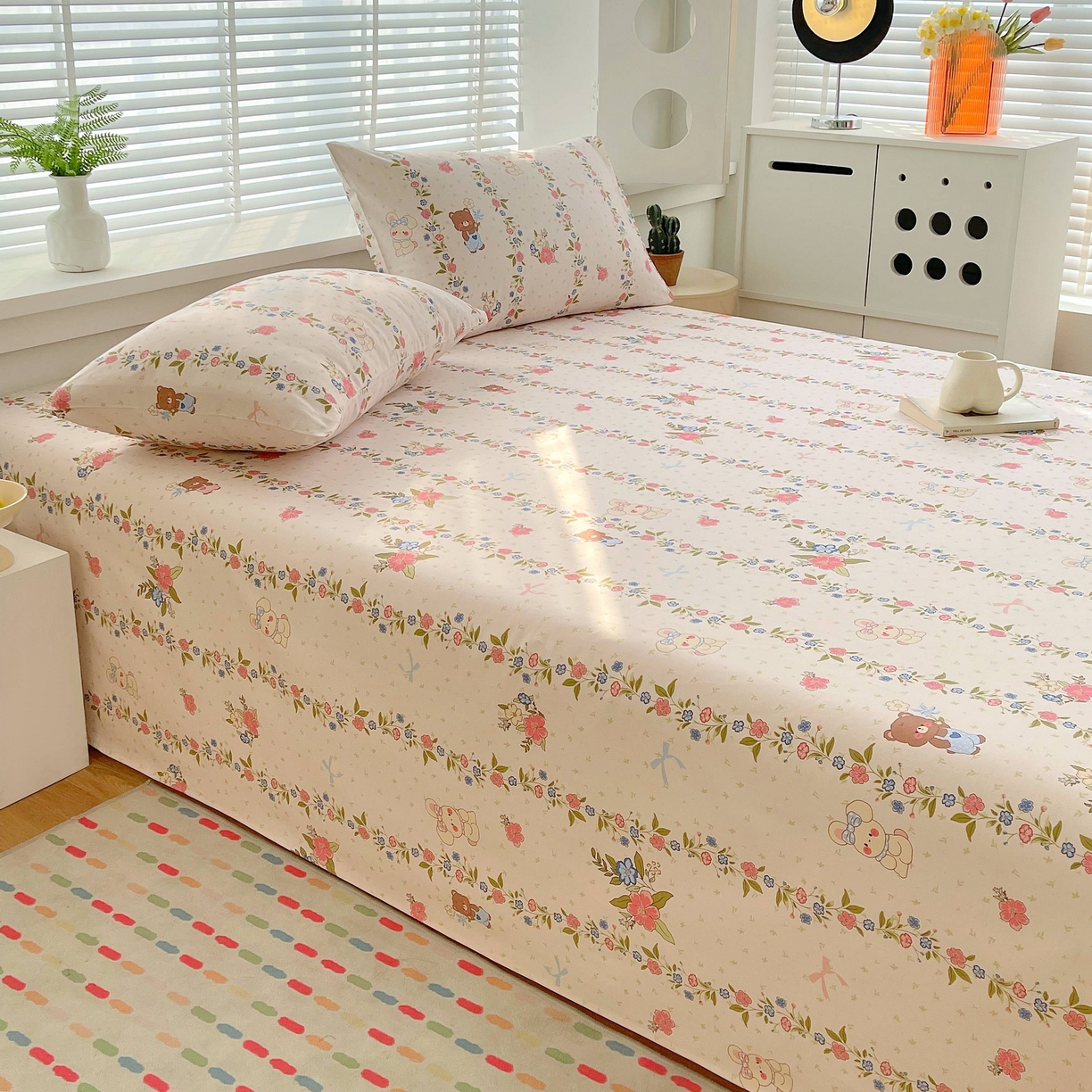 91家纺网 家纺一手货源 找家纺 爱彼家纺 2026新款A类全棉纯棉老粗布床单凉席席子床单三件套-系列二 蔷薇