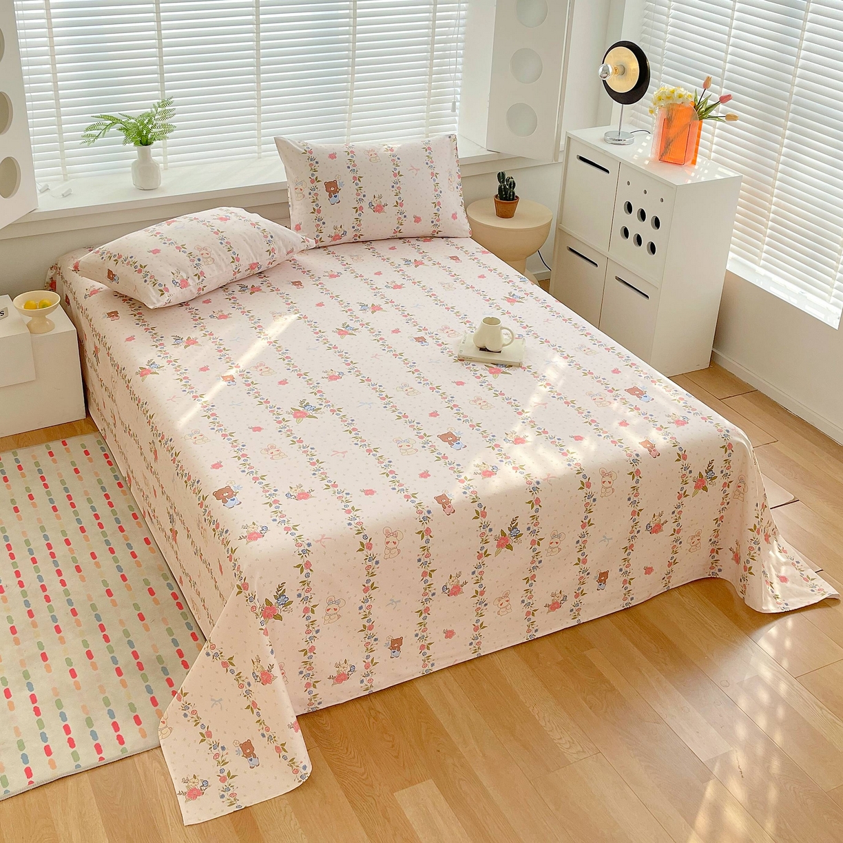 91家纺网 家纺一手货源 找家纺 爱彼家纺 2026新款A类全棉纯棉老粗布床单凉席席子床单三件套-系列二 蔷薇