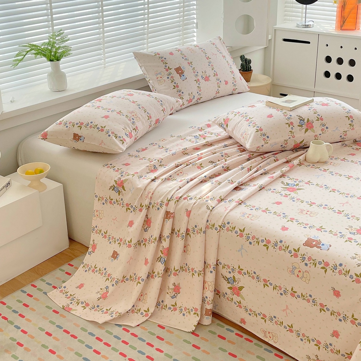 91家纺网 家纺一手货源 找家纺 爱彼家纺 2026新款A类全棉纯棉老粗布床单凉席席子床单三件套-系列二 蔷薇