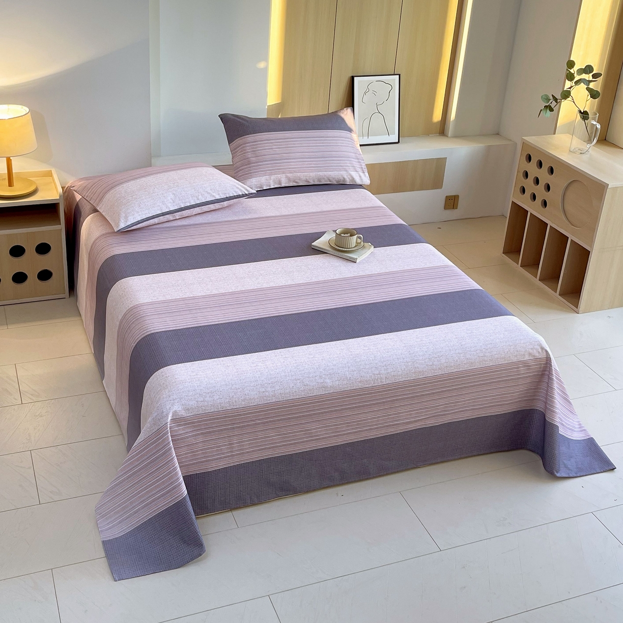 91家纺网 家纺一手货源 找家纺 爱彼家纺 2026新款A类全棉纯棉老粗布床单凉席席子床单三件套-系列二 现代格