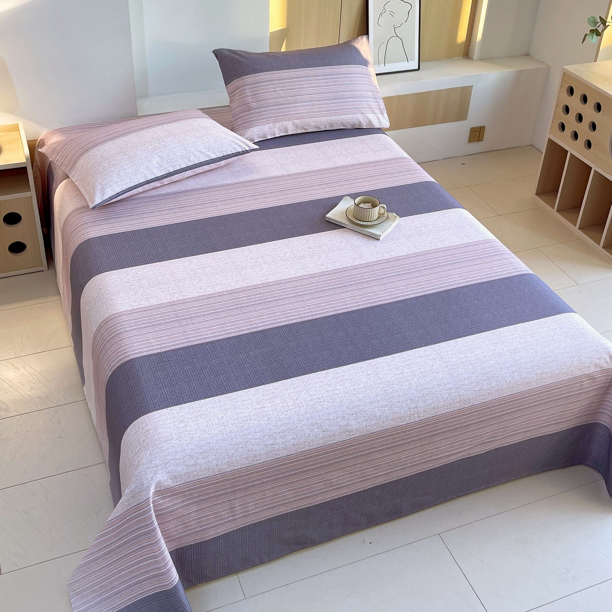 91家纺网 家纺一手货源 找家纺 爱彼家纺 2026新款A类全棉纯棉老粗布床单凉席席子床单三件套-系列二 现代格