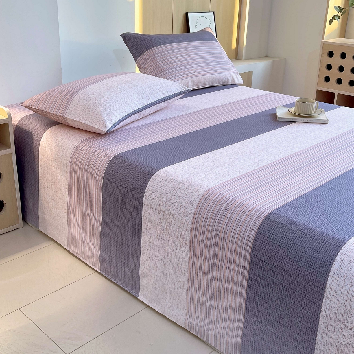 91家纺网 家纺一手货源 找家纺 爱彼家纺 2026新款A类全棉纯棉老粗布床单凉席席子床单三件套-系列二 现代格