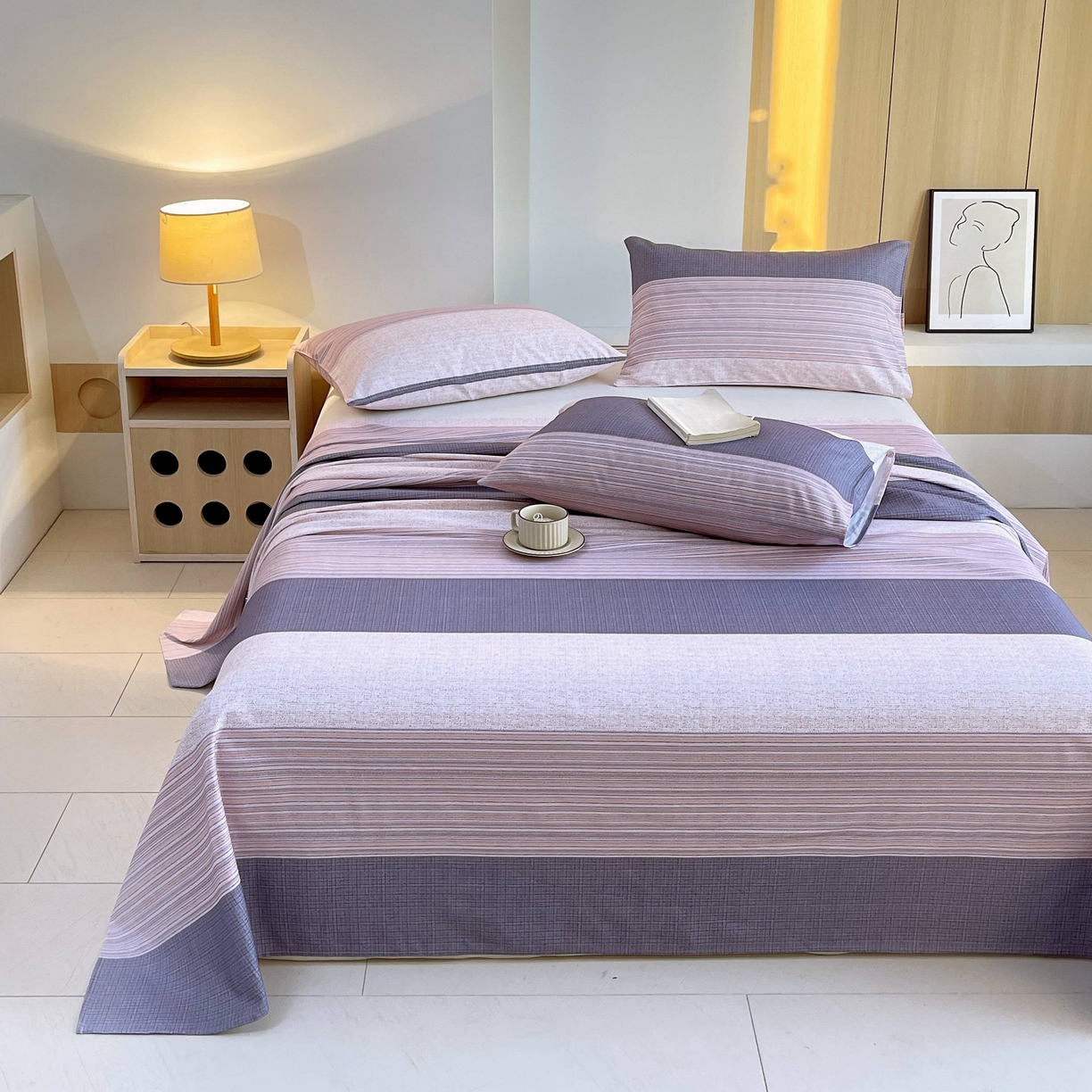 91家纺网 家纺一手货源 找家纺 爱彼家纺 2026新款A类全棉纯棉老粗布床单凉席席子床单三件套-系列二 现代格