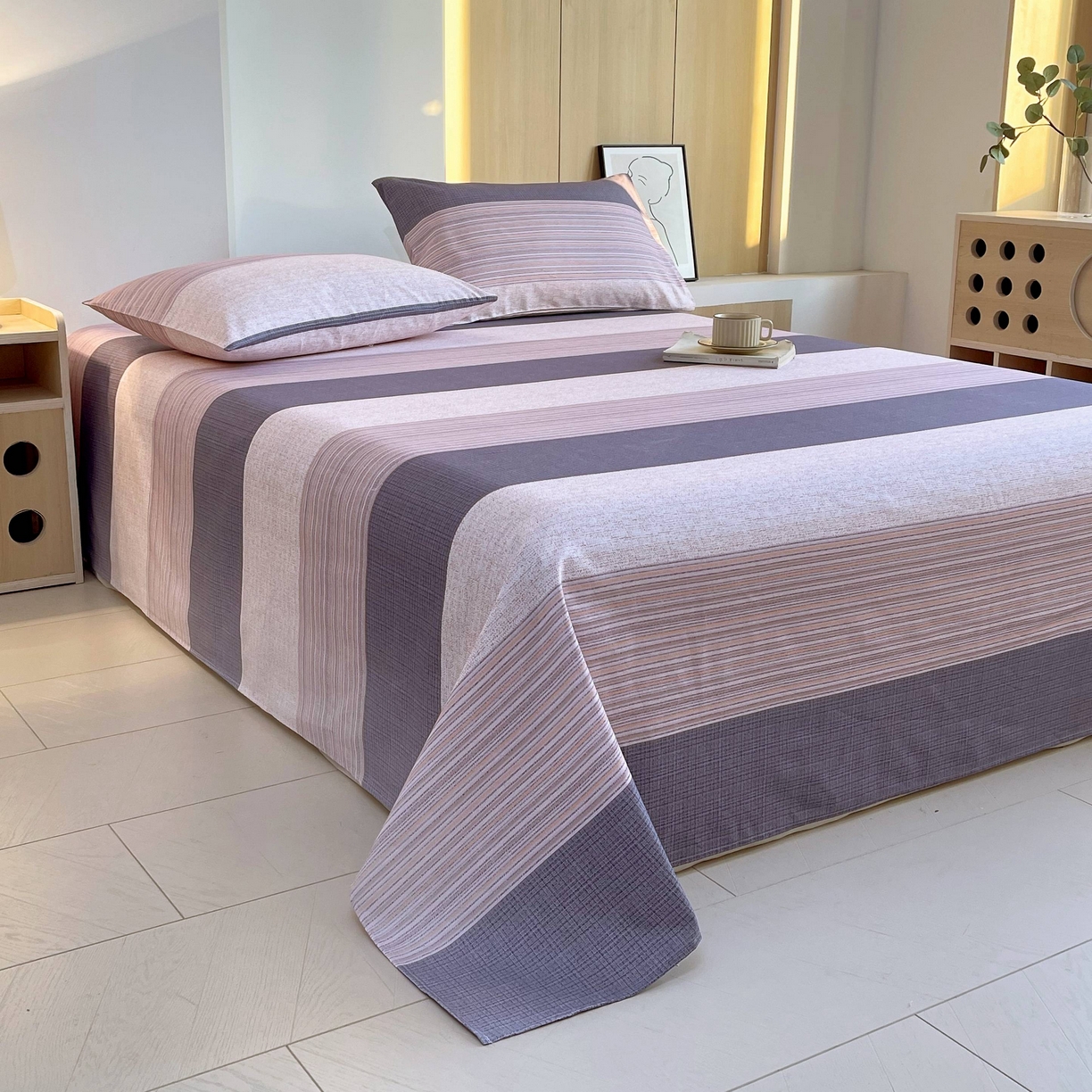 91家纺网 家纺一手货源 找家纺 爱彼家纺 2026新款A类全棉纯棉老粗布床单凉席席子床单三件套-系列二 现代格