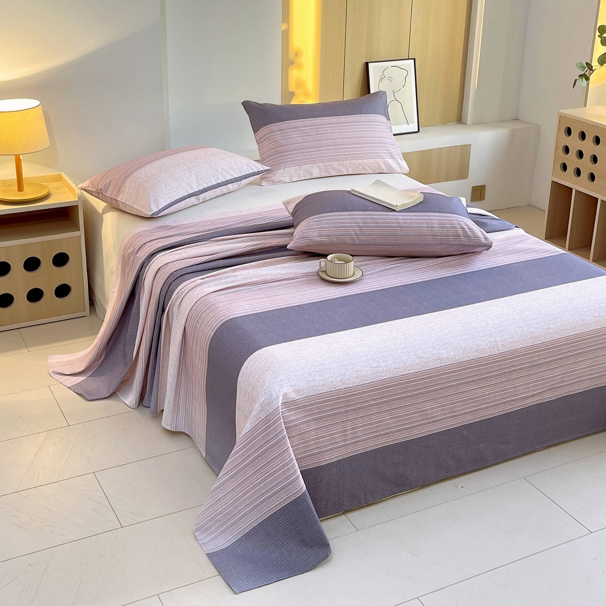 91家纺网 家纺一手货源 找家纺 爱彼家纺 2026新款A类全棉纯棉老粗布床单凉席席子床单三件套-系列二 现代格