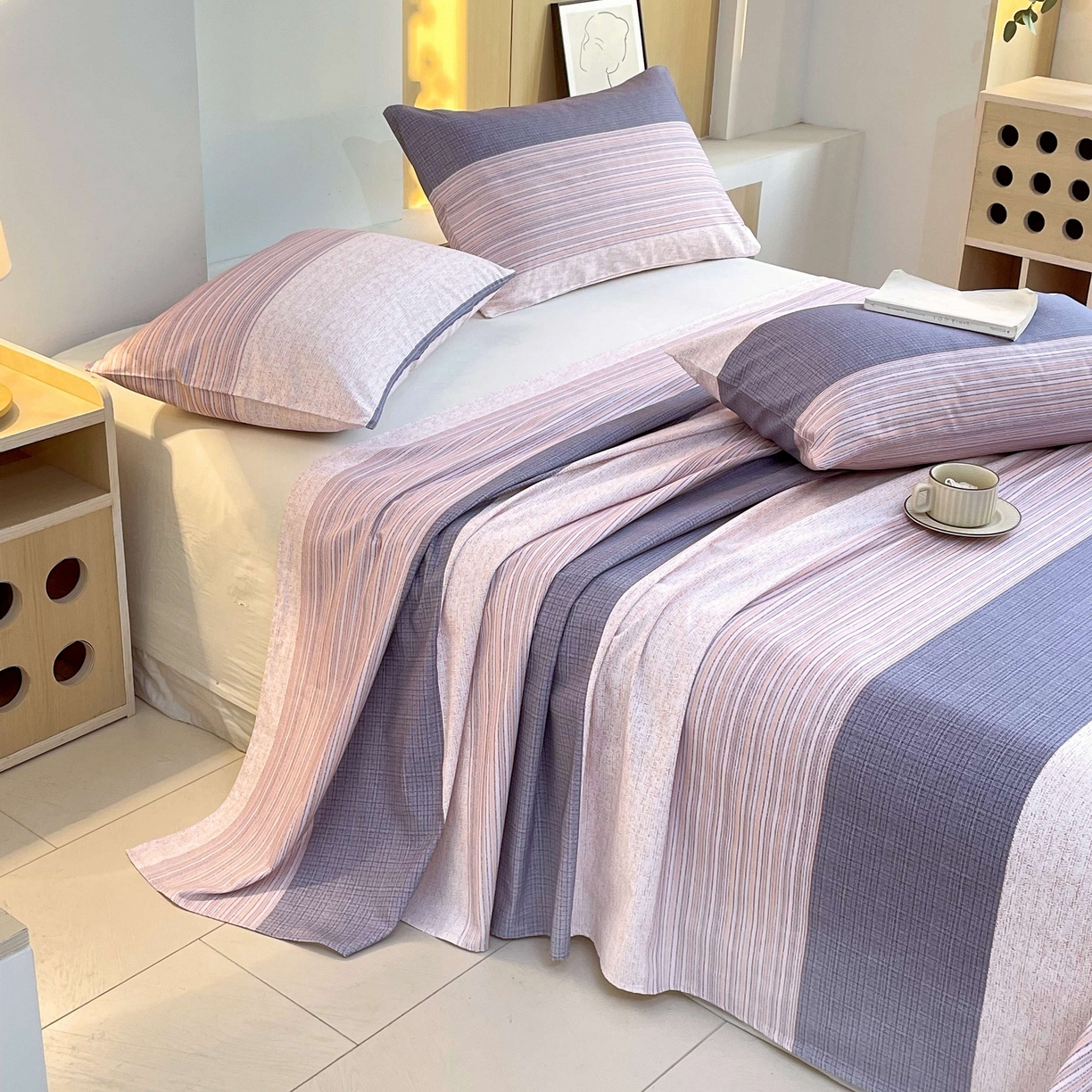 91家纺网 家纺一手货源 找家纺 爱彼家纺 2026新款A类全棉纯棉老粗布床单凉席席子床单三件套-系列二 现代格