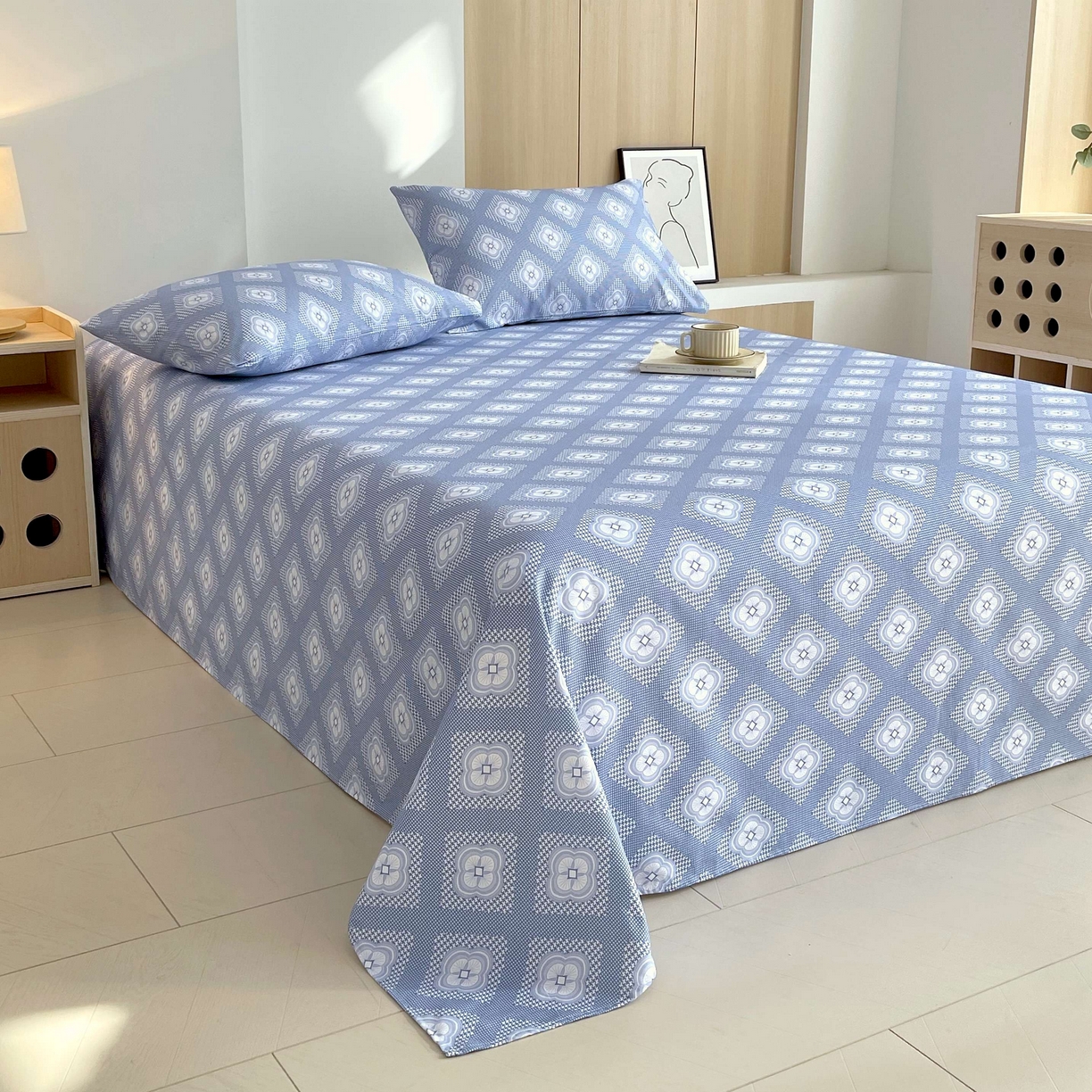 91家纺网 家纺一手货源 找家纺 爱彼家纺 2026新款A类全棉纯棉老粗布床单凉席席子床单三件套-系列二 幸运格