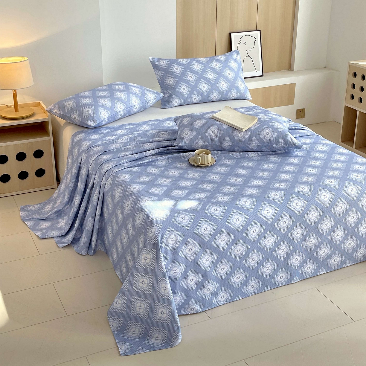 91家纺网 家纺一手货源 找家纺 爱彼家纺 2026新款A类全棉纯棉老粗布床单凉席席子床单三件套-系列二 幸运格