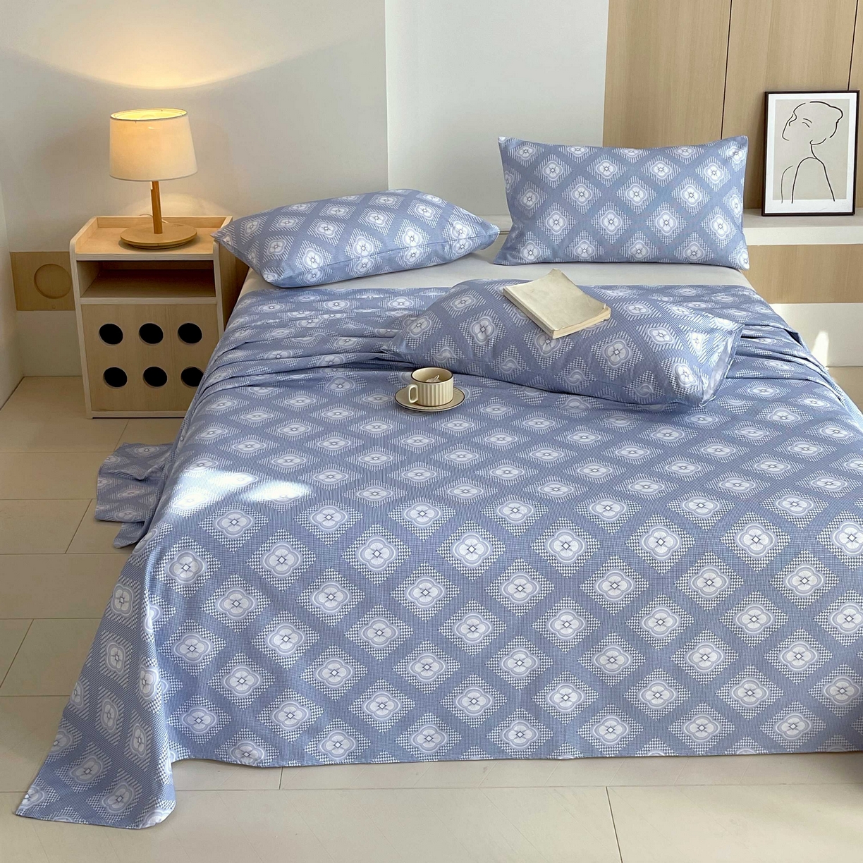 91家纺网 家纺一手货源 找家纺 爱彼家纺 2026新款A类全棉纯棉老粗布床单凉席席子床单三件套-系列二 幸运格