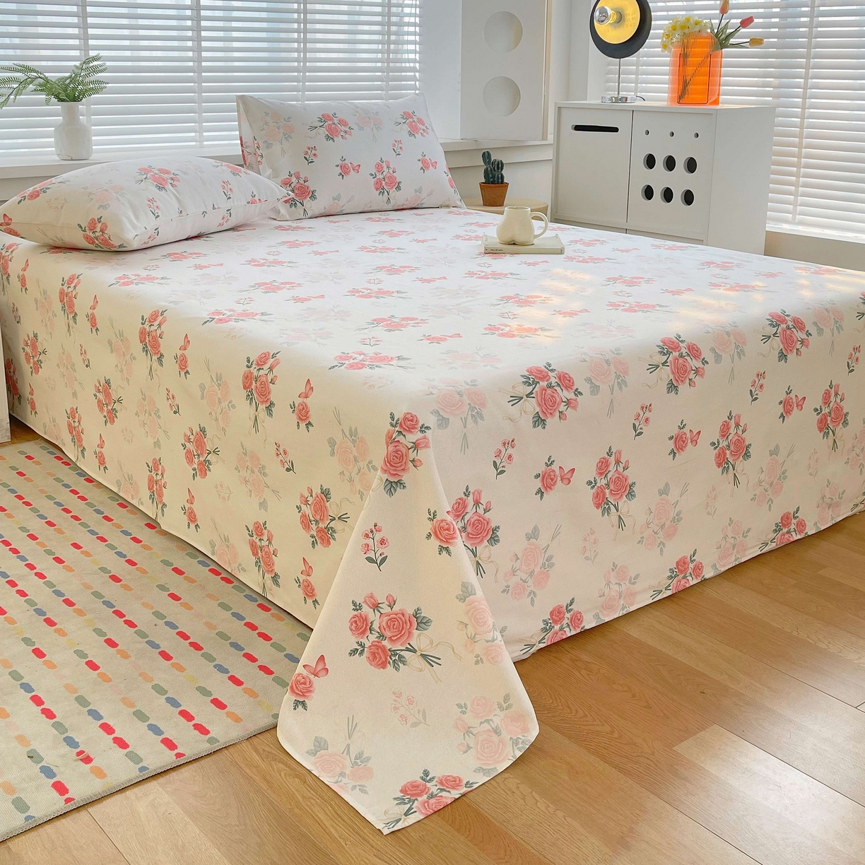 91家纺网 家纺一手货源 找家纺 爱彼家纺 2026新款A类全棉纯棉老粗布床单凉席席子床单三件套-系列二 胭脂