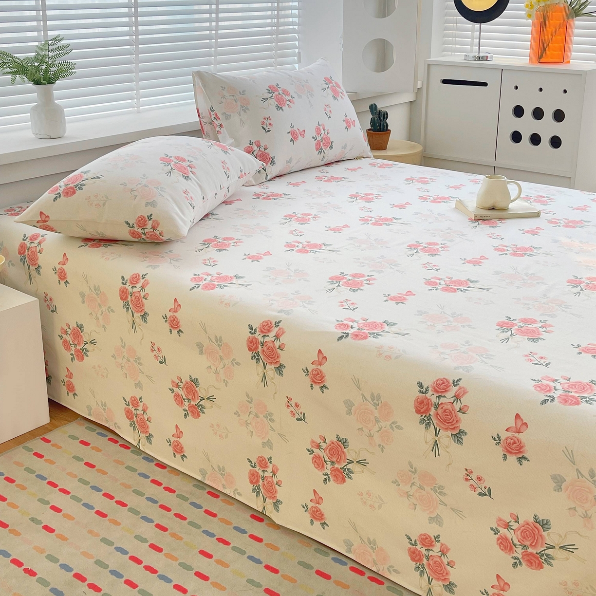 91家纺网 家纺一手货源 找家纺 爱彼家纺 2026新款A类全棉纯棉老粗布床单凉席席子床单三件套-系列二 胭脂