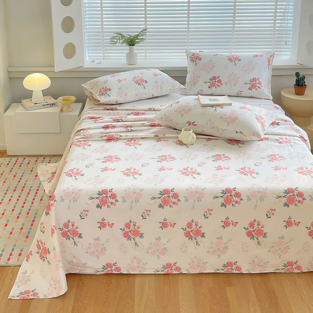 91家纺网 家纺一手货源 找家纺 爱彼家纺 2026新款A类全棉纯棉老粗布床单凉席席子床单三件套-系列二 胭脂