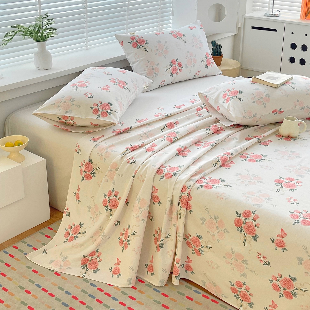 91家纺网 家纺一手货源 找家纺 爱彼家纺 2026新款A类全棉纯棉老粗布床单凉席席子床单三件套-系列二 胭脂