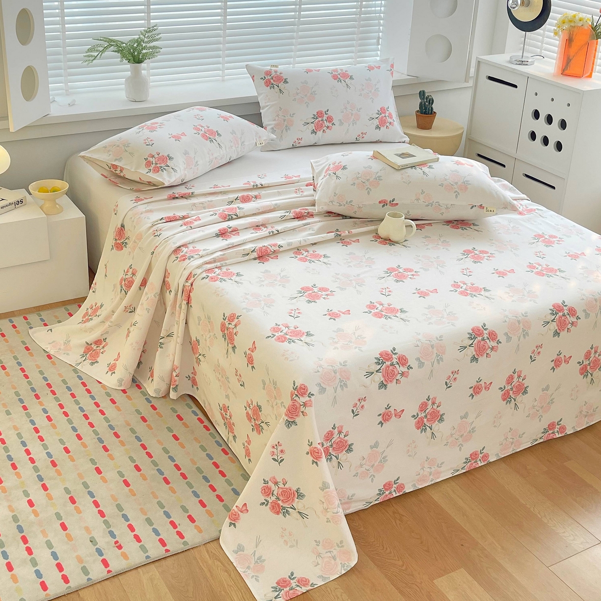 91家纺网 家纺一手货源 找家纺 爱彼家纺 2026新款A类全棉纯棉老粗布床单凉席席子床单三件套-系列二 胭脂