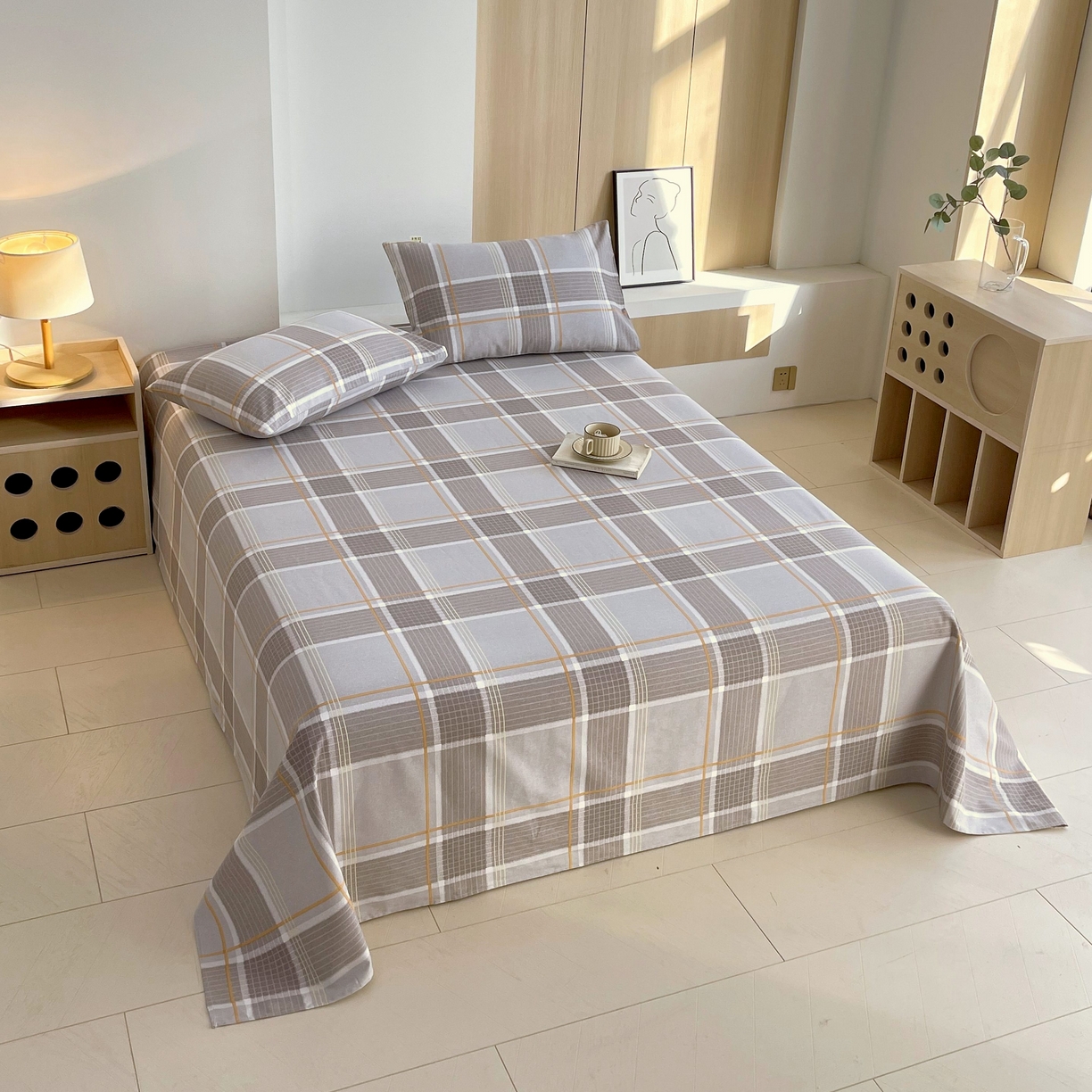 91家纺网 家纺一手货源 找家纺 爱彼家纺 2026新款A类全棉纯棉老粗布床单凉席席子床单三件套-系列二 言格