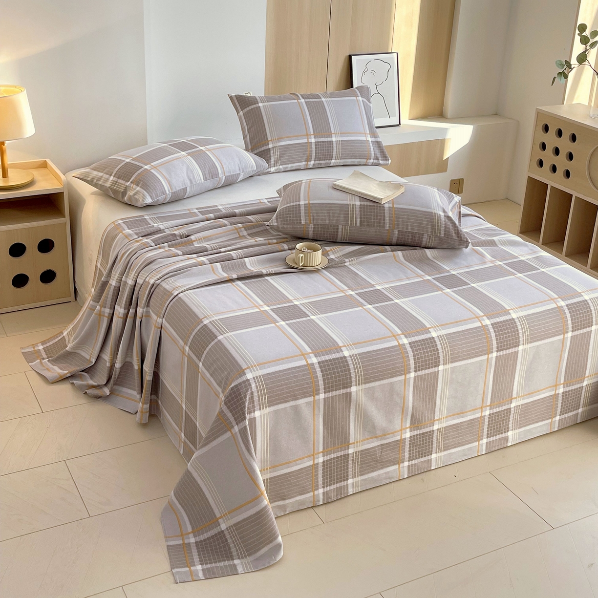 91家纺网 家纺一手货源 找家纺 爱彼家纺 2026新款A类全棉纯棉老粗布床单凉席席子床单三件套-系列二 言格