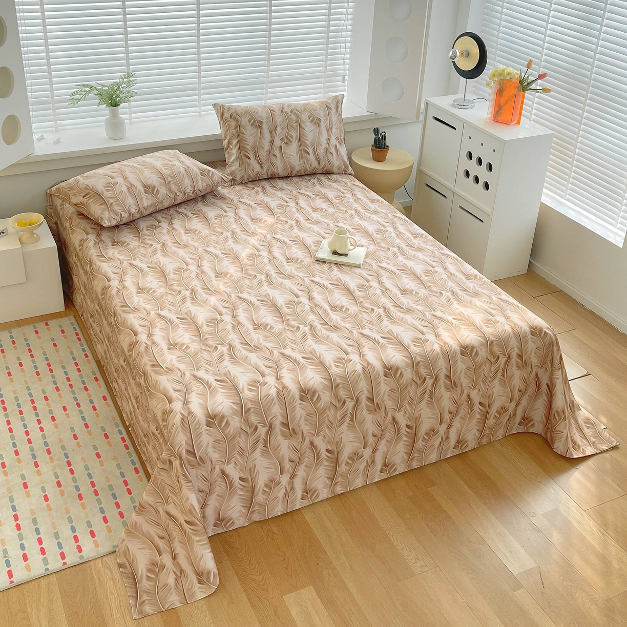 91家纺网 家纺一手货源 找家纺 爱彼家纺 2026新款A类全棉纯棉老粗布床单凉席席子床单三件套-系列二 羽毛-咖