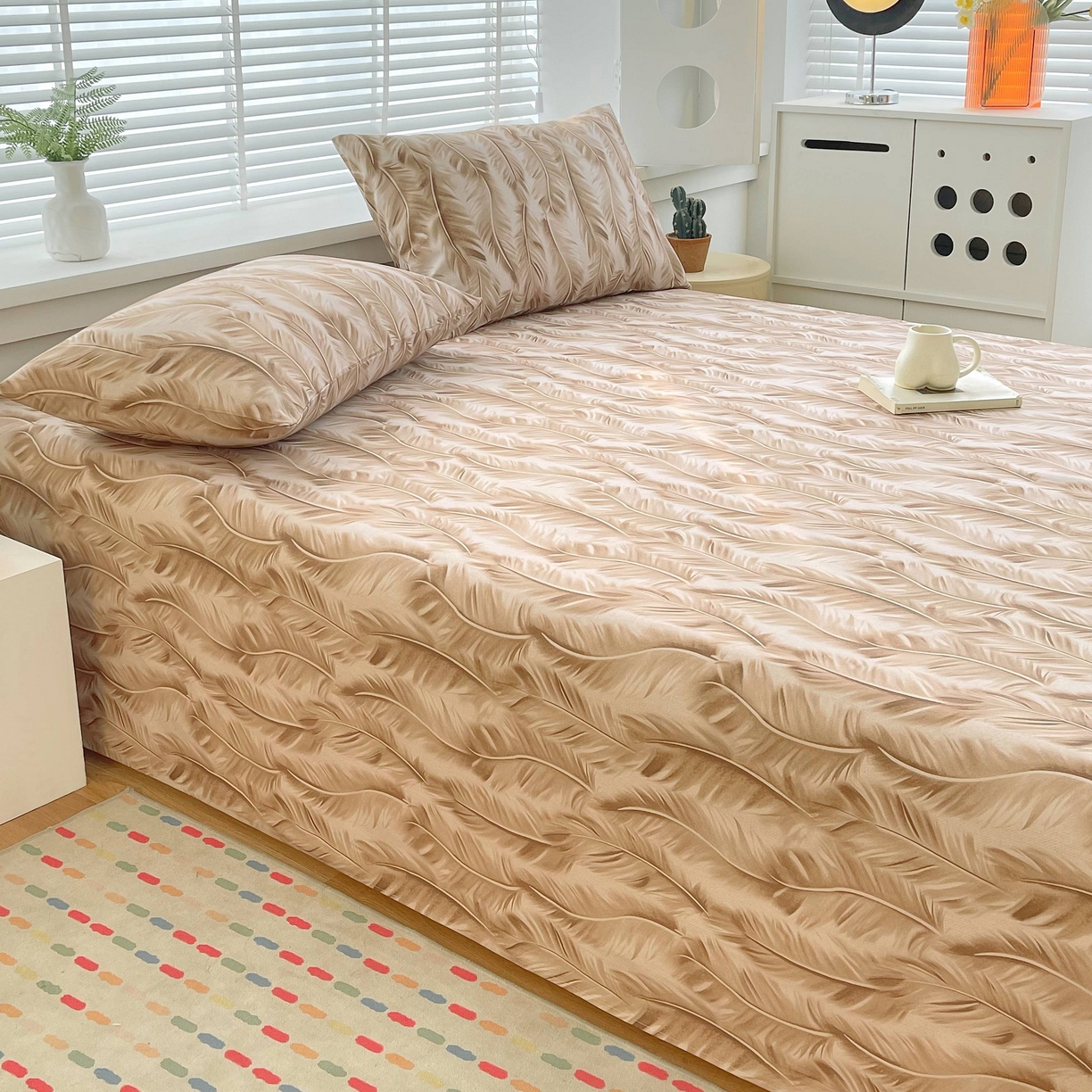 91家纺网 家纺一手货源 找家纺 爱彼家纺 2026新款A类全棉纯棉老粗布床单凉席席子床单三件套-系列二 羽毛-咖