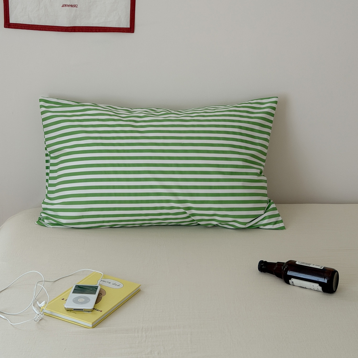 艾沁家纺 2026新款全棉纯棉单品枕套 枕套单件 苹果绿条纹-斜纹数码