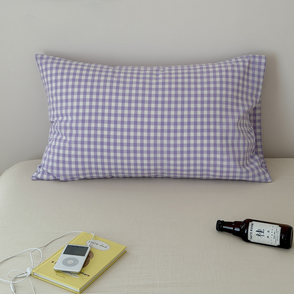 艾沁家纺 2026新款全棉纯棉色织水洗棉单品枕套 枕套单件3 紫小格