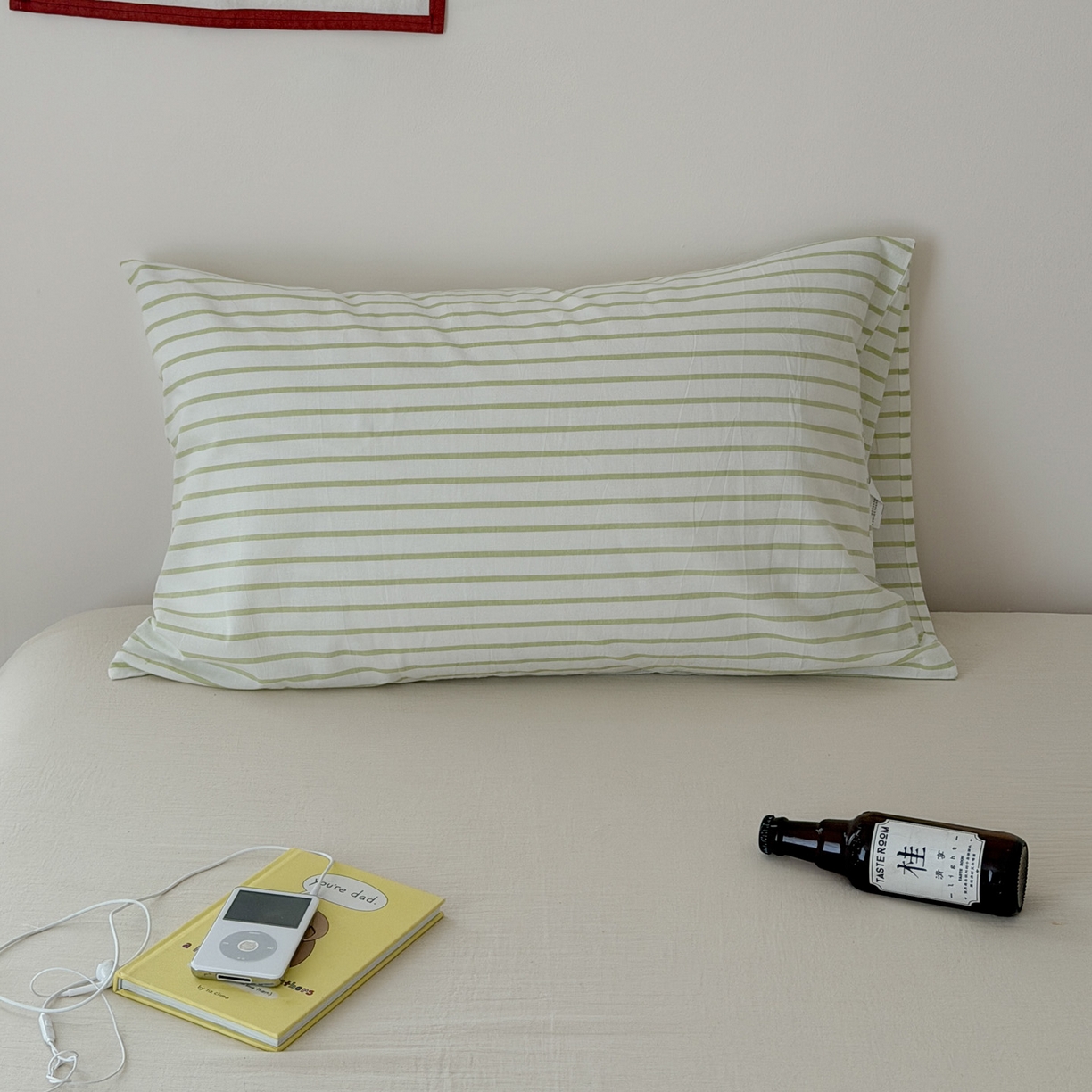 艾沁家纺 2026新款全棉纯棉色织水洗棉单品枕套 枕套单件3 绿条