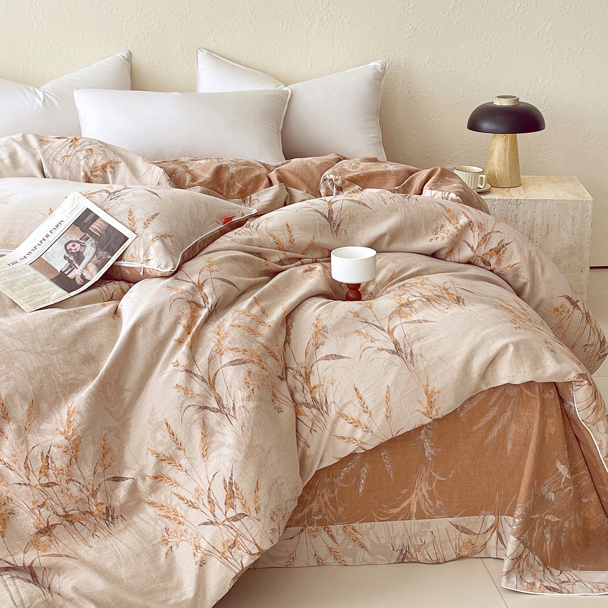 91家纺网 家纺一手货源 找家纺 春皖家纺 2026春夏新款（正反两用）A类提花双层纱单被套 金穗