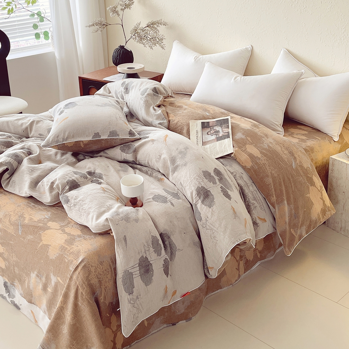 91家纺网 家纺一手货源 找家纺 春皖家纺 2026春夏新款（正反两用）A类提花双层纱单被套 荷芷