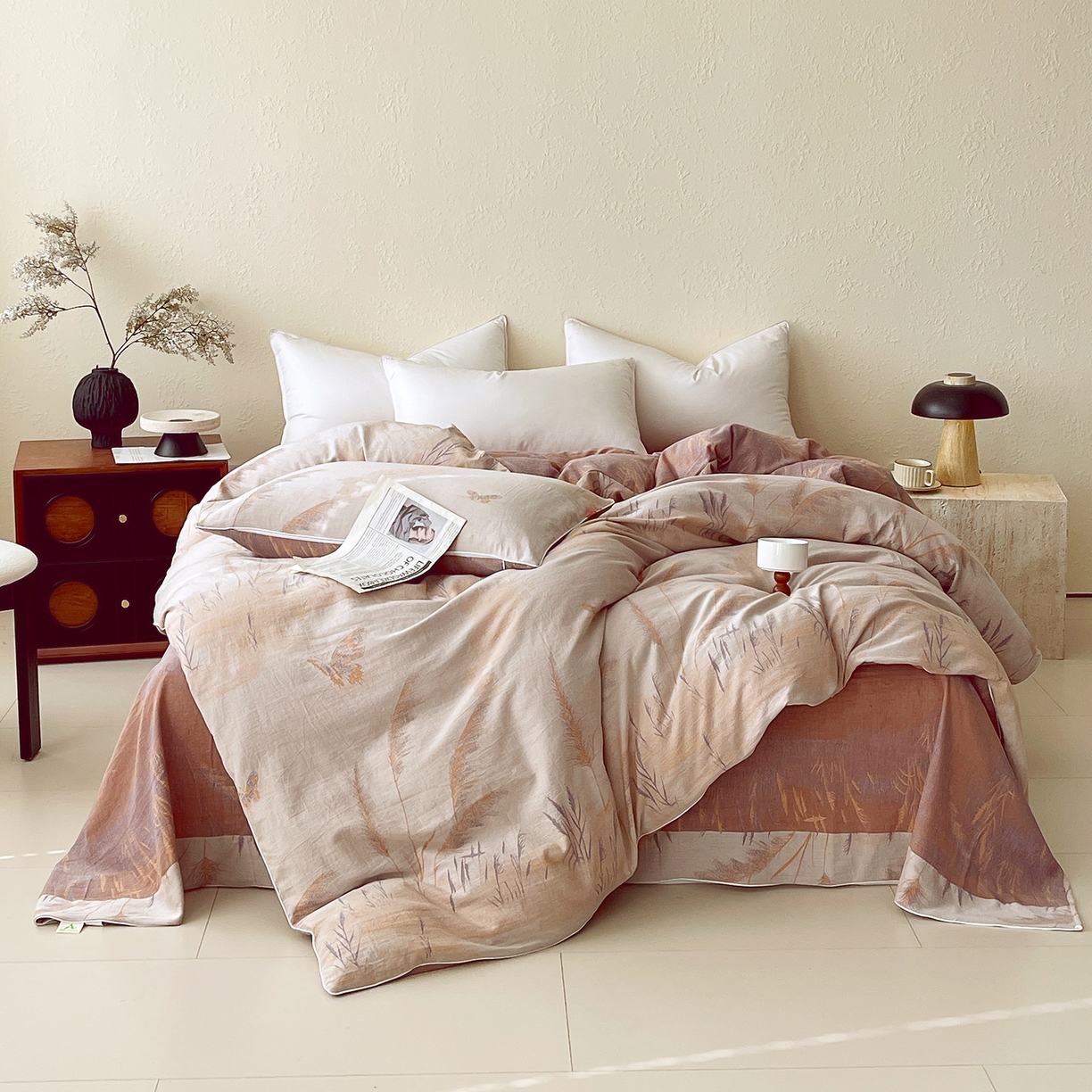 91家纺网 家纺一手货源 找家纺 春皖家纺 2026春夏新款（正反两用）A类提花双层纱单被套 瑾璃