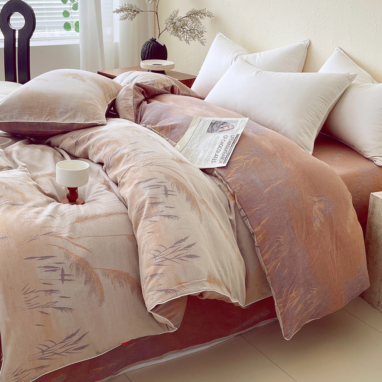 91家纺网 家纺一手货源 找家纺 春皖家纺 2026春夏新款（正反两用）A类提花双层纱单被套 瑾璃