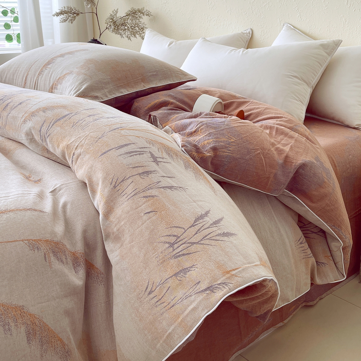 91家纺网 家纺一手货源 找家纺 春皖家纺 2026春夏新款（正反两用）A类提花双层纱单被套 瑾璃