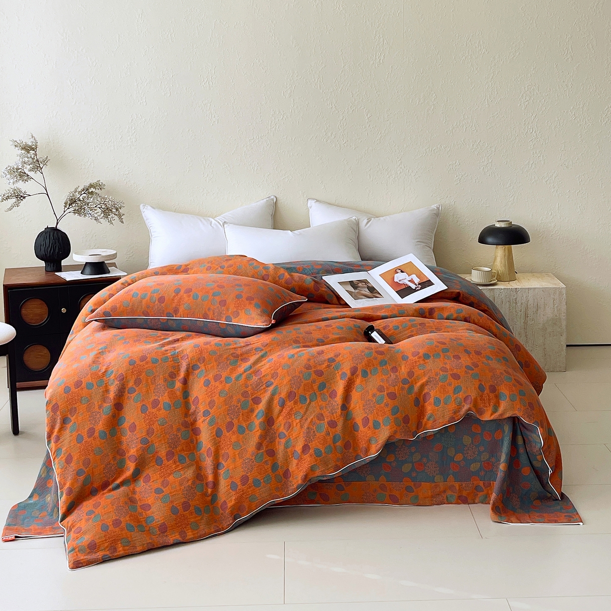 91家纺网 家纺一手货源 找家纺 春皖家纺 2026春夏新款（正反两用）A类提花双层纱单被套 映阳-蓝黄