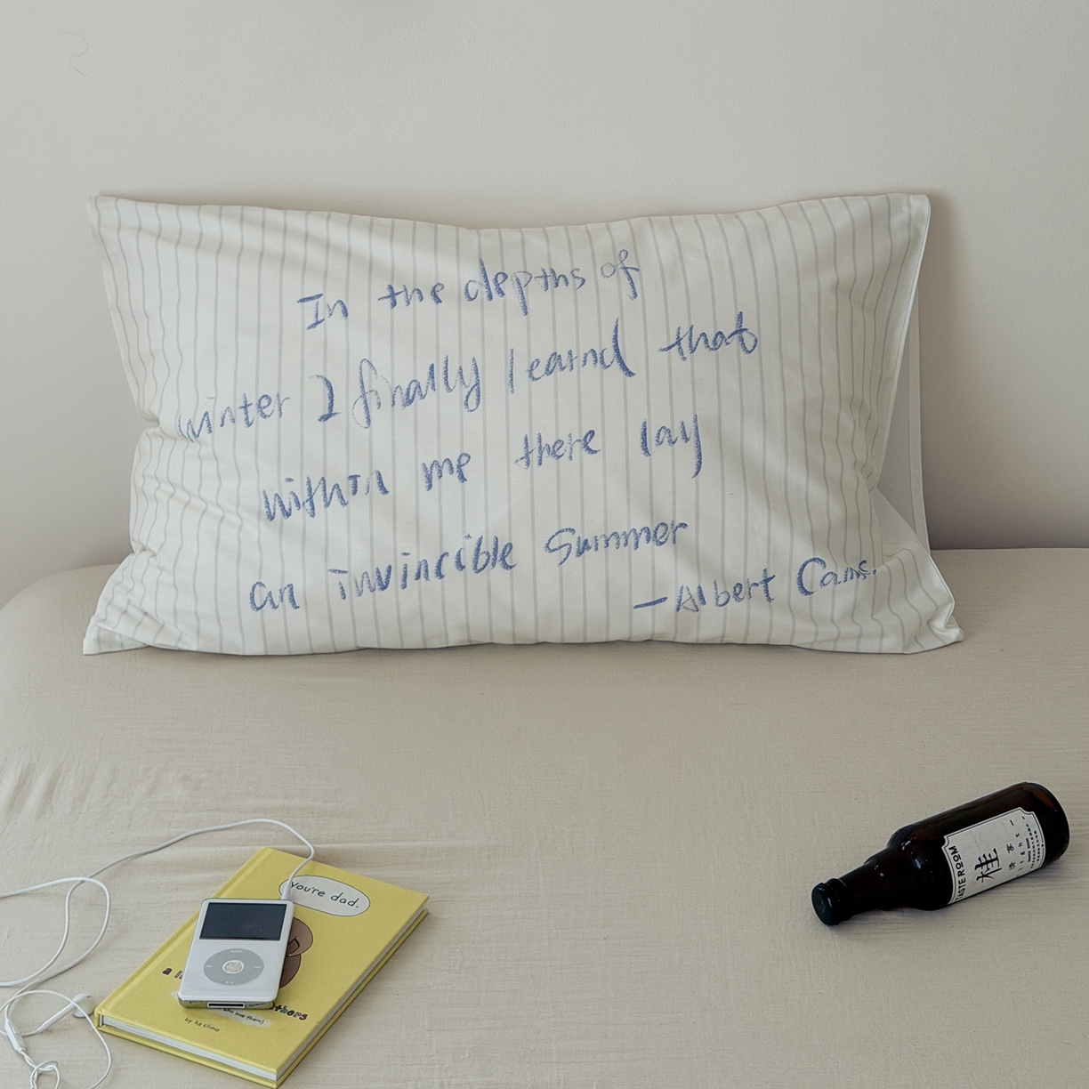 艾沁家纺 2026新款全棉纯棉数码印花字母单品枕套 枕套单件 济州岛