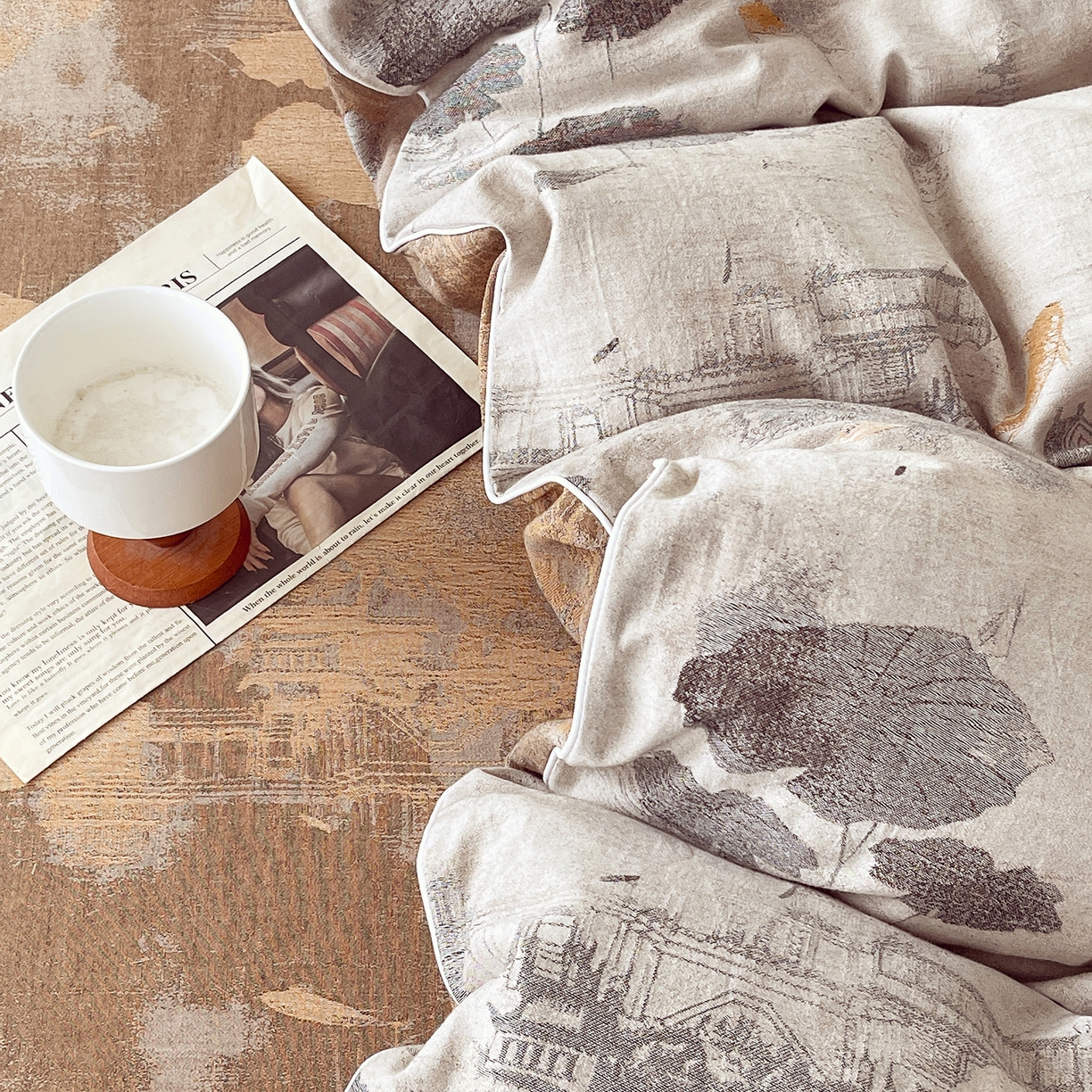 91家纺网 家纺一手货源 找家纺 春皖家纺 2026春夏新款（正反两用）A类提花双层纱单被套 荷芷