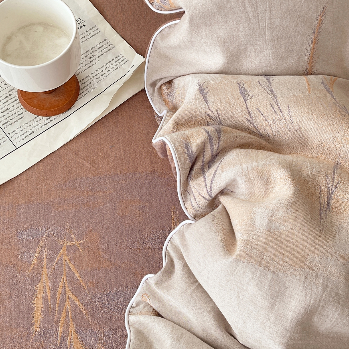 91家纺网 家纺一手货源 找家纺 春皖家纺 2026春夏新款（正反两用）A类提花双层纱单被套 瑾璃