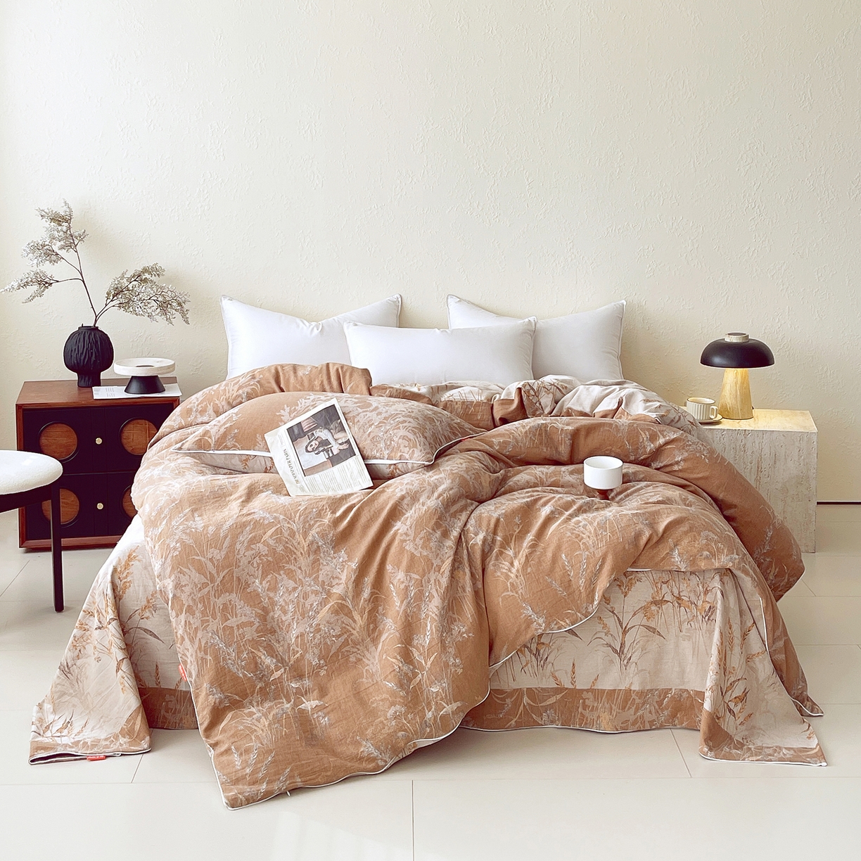 91家纺网 家纺一手货源 找家纺 春皖家纺 2026春夏新款（正反两用）A类提花双层纱单被套 金穗