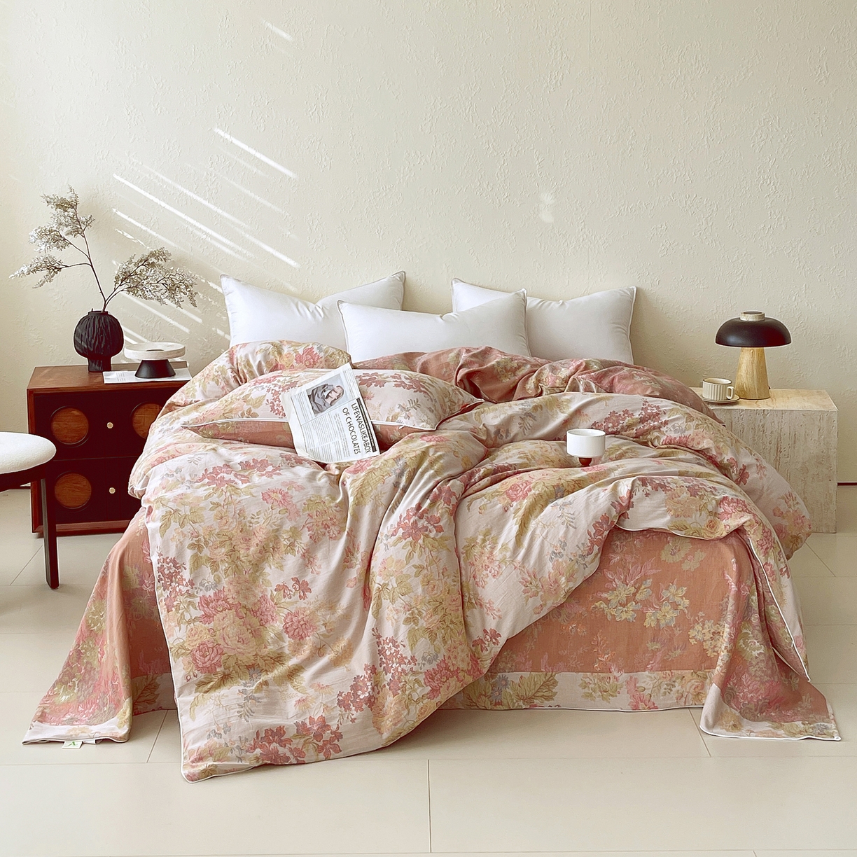 91家纺网 家纺一手货源 找家纺 春皖家纺 2026春夏新款（正反两用）A类提花双层纱单被套 霞沫