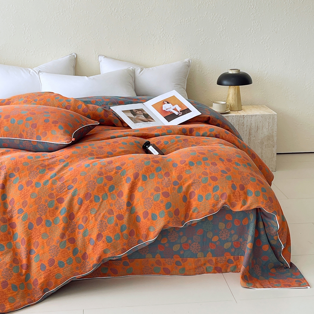 91家纺网 家纺一手货源 找家纺 春皖家纺 2026春夏新款（正反两用）A类提花双层纱单被套 映阳-蓝黄