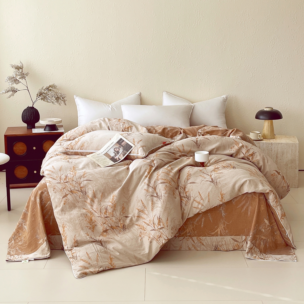 91家纺网 家纺一手货源 找家纺 春皖家纺 2026春夏新款（正反两用）A类提花双层纱单被套 金穗