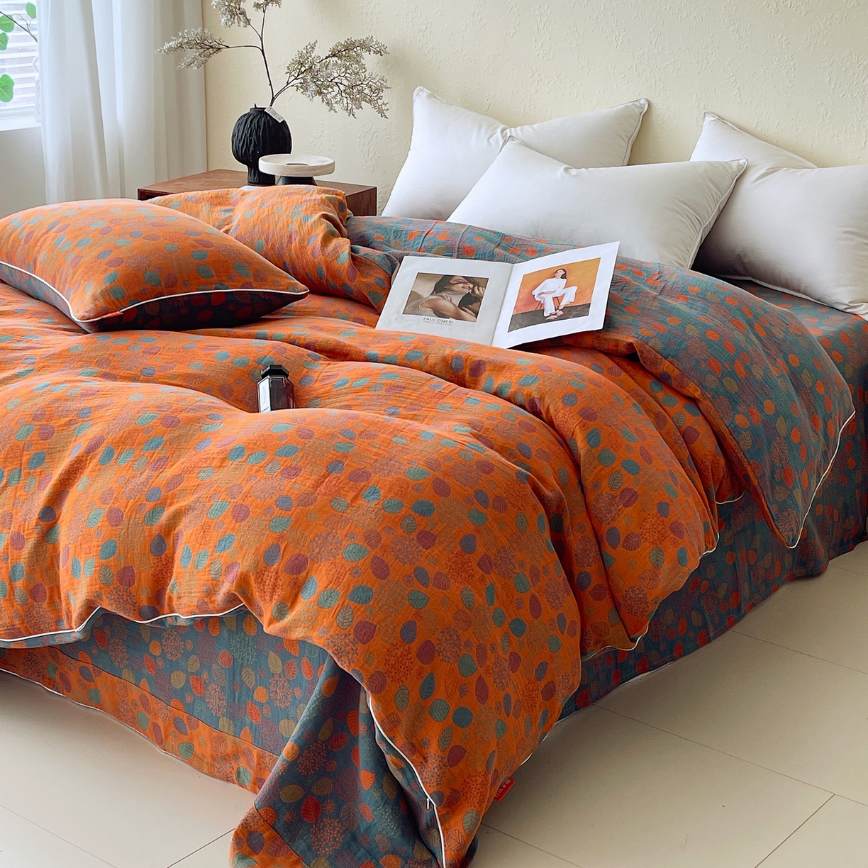 91家纺网 家纺一手货源 找家纺 春皖家纺 2026春夏新款（正反两用）A类提花双层纱单被套 映阳-蓝黄