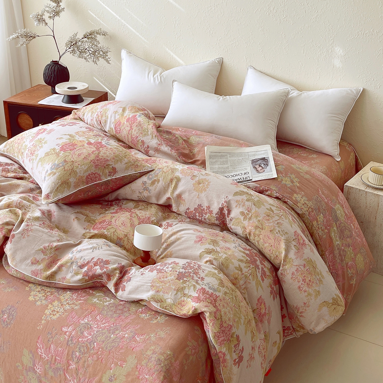 91家纺网 家纺一手货源 找家纺 春皖家纺 2026春夏新款（正反两用）A类提花双层纱单被套 霞沫